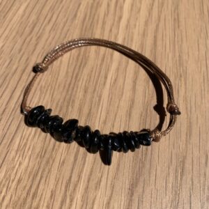 Pulsera de Turmalina Negra Barroca de algodón encerado