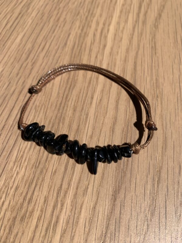 Pulsera de Turmalina Negra Barroca de algodón encerado